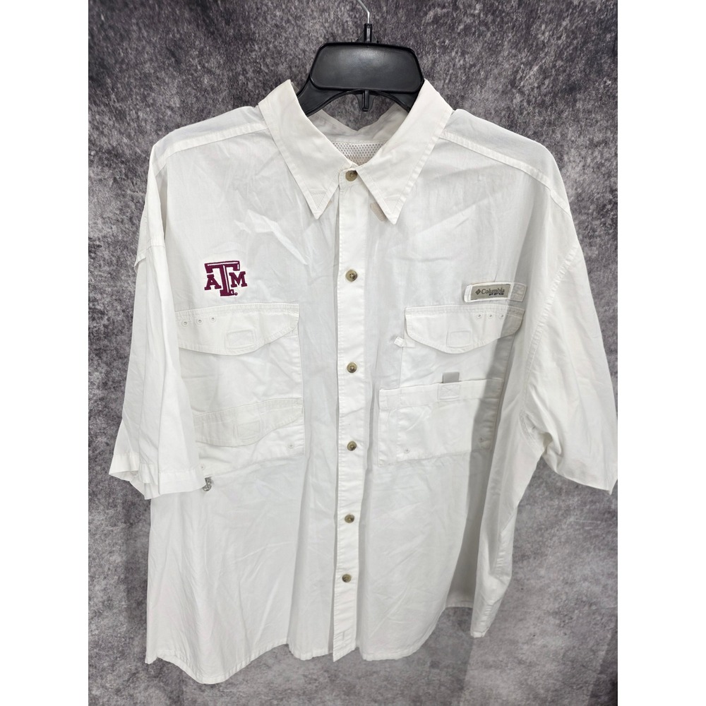 Texas A&M Aggies Columbia PFG Shirt Mens 2XL White Vented Mesh Hiking Fishing